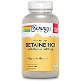 Solaray High Potency Betaine HCL with Pepsin - Hydrochloric Acid Supplement for Digestive Health - with Betaine Hydrochloride and Digestive Enzymes - Gut Health Support - 60-Day Guarantee, 275 VegCaps