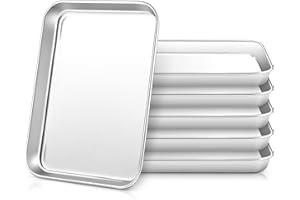 HaWare Stainless Steel Kids Plates, 6-Piece Metal Dinner Dish Set for Toddler Children, 9.4’’ x 7.3 ’’ x 1’’ Snack Food Tray Plate, Baking Sheet Pan for Oven, Non-Toxic and Dishwasher Safe