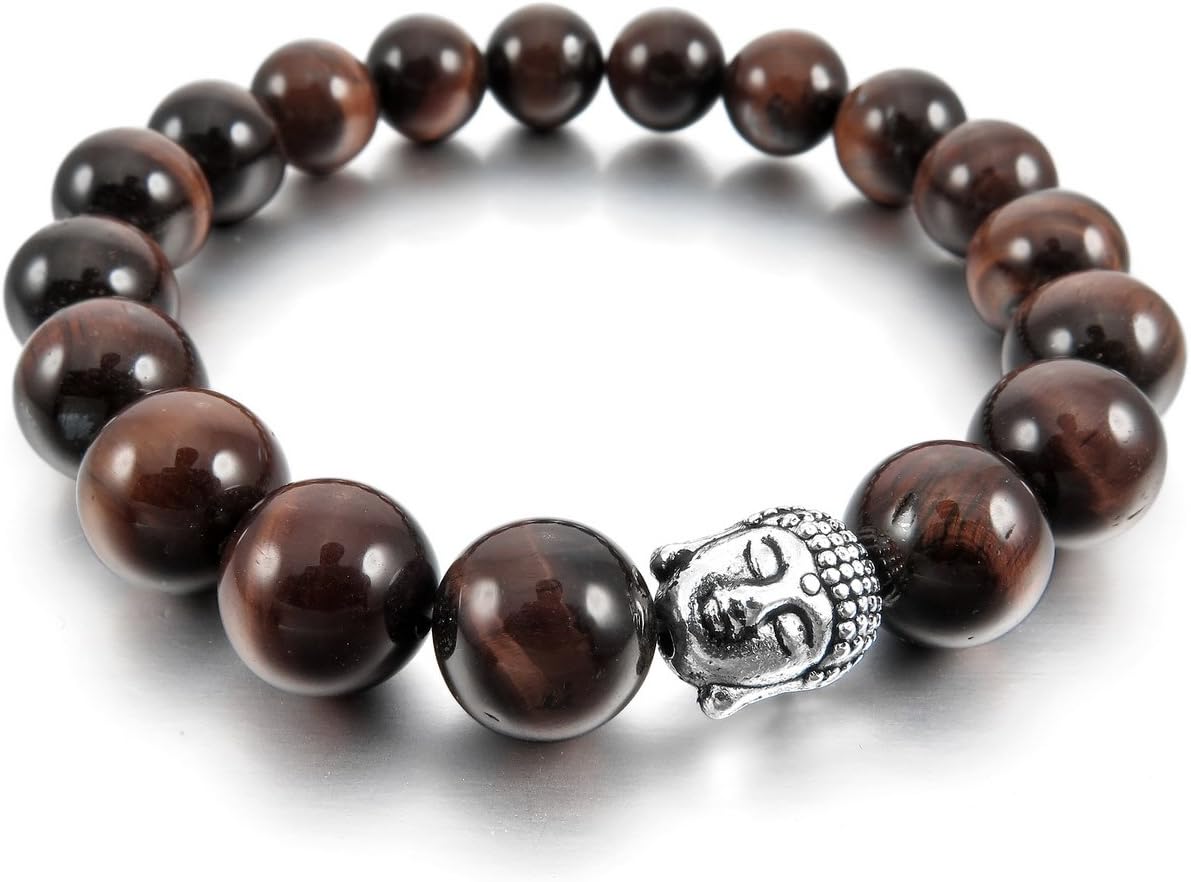 MunkiMix 10mm Alloy Energy Bracelet Link Wrist Energy Stone Silver Tone Buddha Mala Bead Men,Women