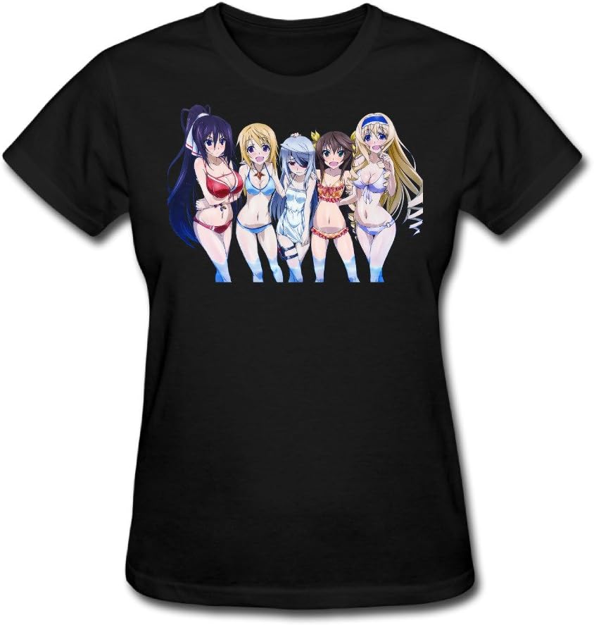 Throair Women's Infinite Stratos Short Sleeve Round Neck T Shirts Black