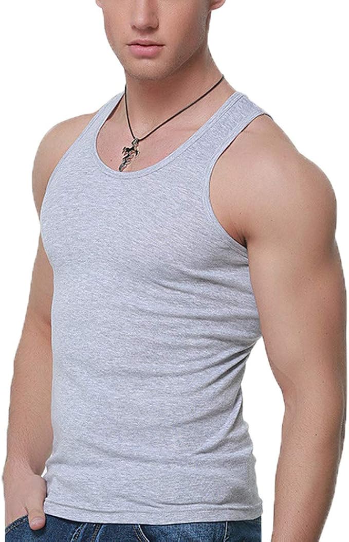 Caidi Tank Top Herren Baumwolle Uni Body Shirt Weste ohne Ärmel Tank