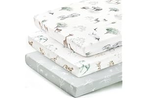 GRSSDER Stretchy Ultra Soft Jersey Knit Pack n Play Sheets Set 3 Pack, Portable/Mini Crib Sheets for Girls and Boys, Universal Fit for Pack N Plays Safe and Snug, Stylish African Savannah Animals Pattern