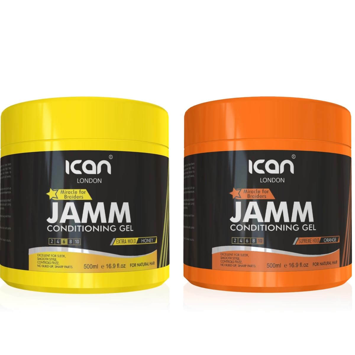 ican London Jamm Conditioning gel Honey Extra Hold 500ml + Orange Supreme Hold 500ml Combo Set