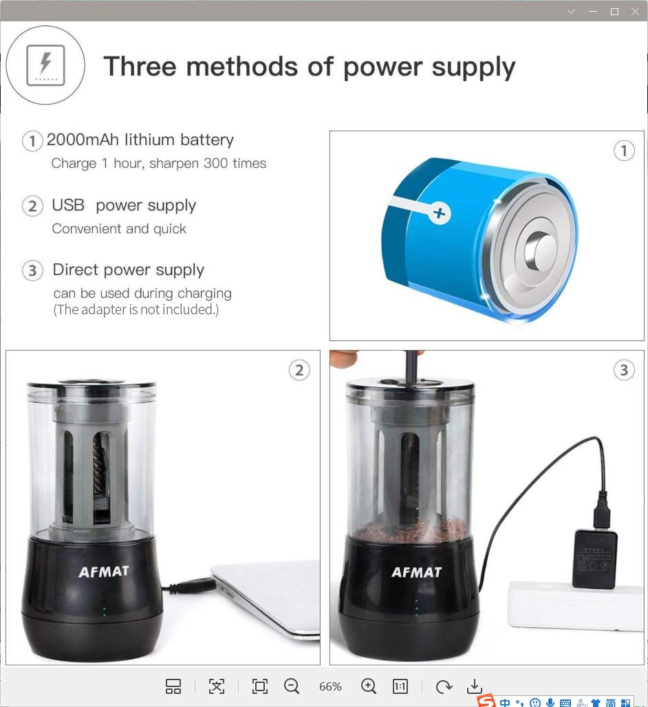 AFMAT Rechargeable Long Point Pencil Sharpener for Artist, 3 Point Options, Auto Stop, 8-25mm Super Long Tip, Electric Artist Pencil Sharpener for φ6-8.5mm Charcoal/Drawing/Sketching/Colored Pencils