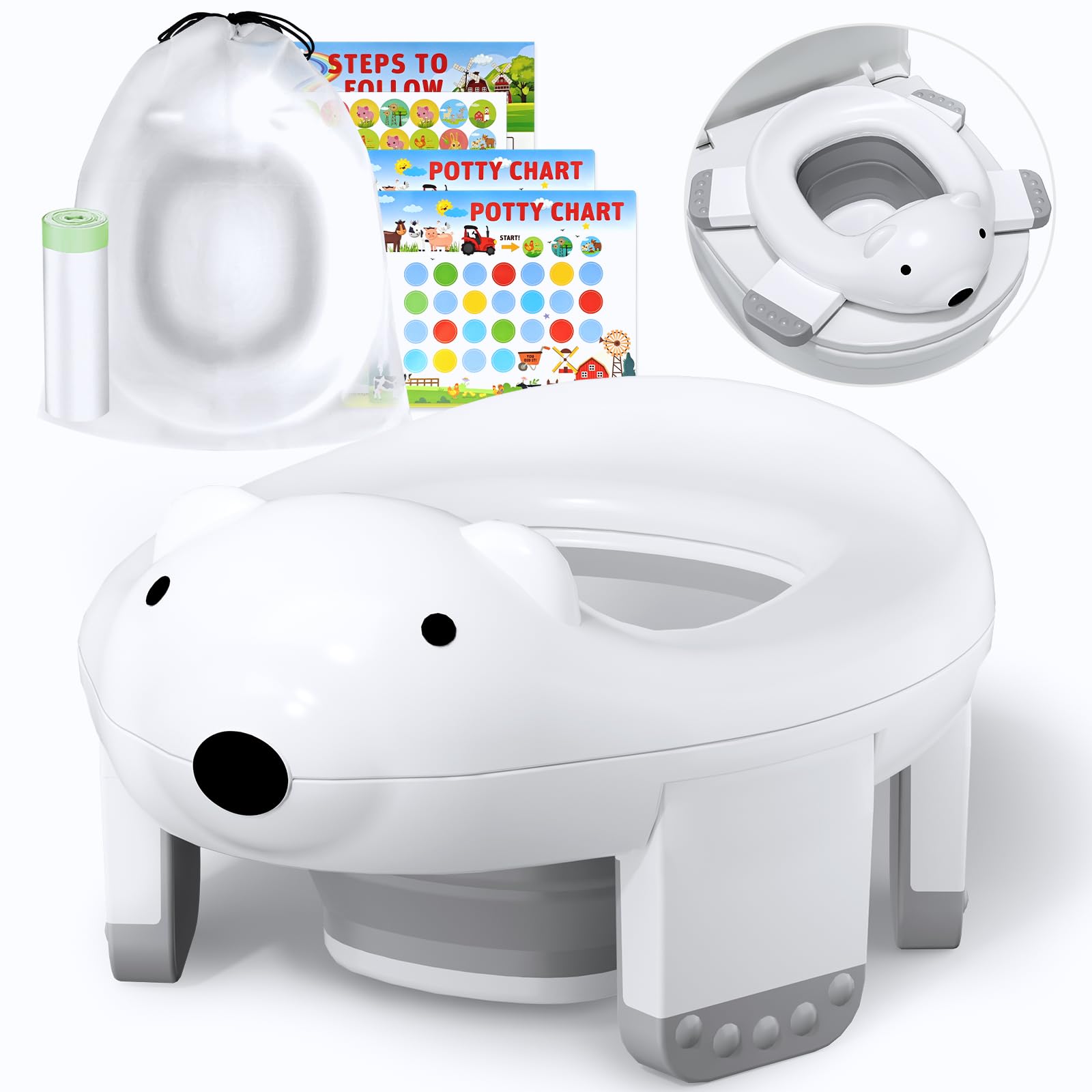 Photo 1 of Bunwag 2 In 1 Portable Potty Seat, Travel Potty Seat for Toddlers with Safety Locks, Complete with Training Charts, Storage Bag and Liner Bags, 12 Months+(1 Pack)