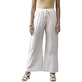 Ada Indian Hand Embroidered Chikankari White Cotton Palazzo Pant for Women A711142