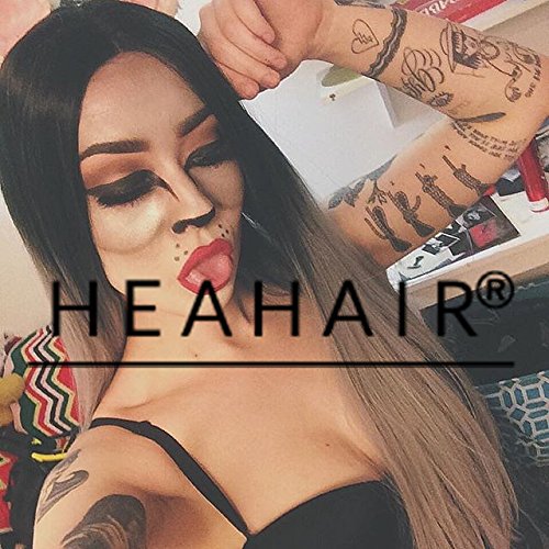 Heahair® High Quality Dark Root Brown Ombre Handmade Women 2 Tones Synthetic Lace Front Wig Long Straight Wig