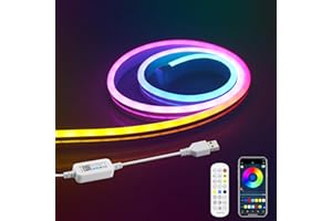 Aclorol 1M 5V Neon LED Strip RGB+IC Smart LED Strip Lights for Bedroom Music Sync Color Changing IP65 Wateroof Neon Rope Ligh