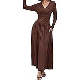 Olaesa Womens 2025 Wrap V-Neck Twist Knot Long Sleeve Maxi Dress A-Line Flowy Fall Winter Dress