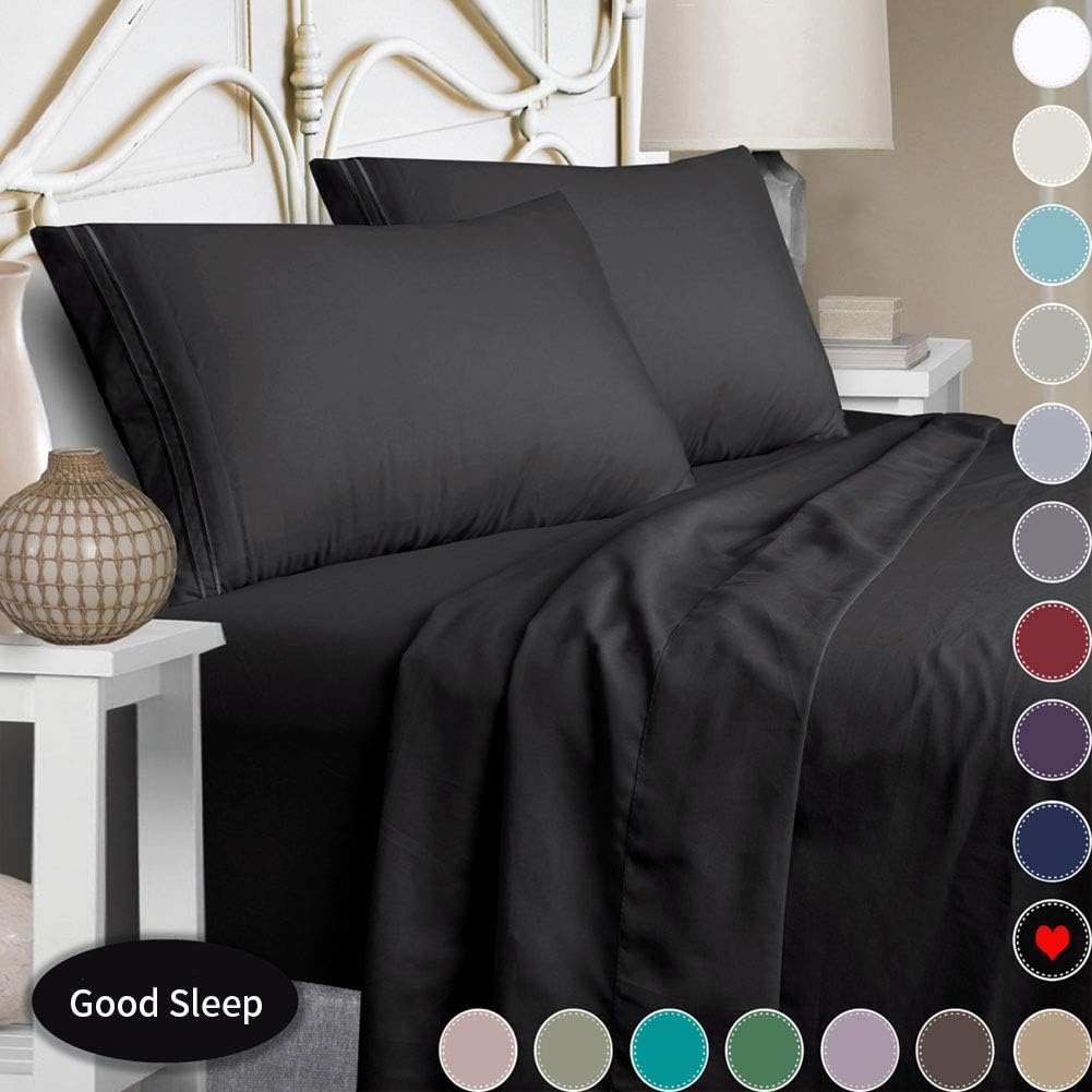 Mejoroom King Size Sheets,1800TC Luxury King Sheets with 15-inch Deep Pocket,Premium Bedding Collection - Extra Soft Breathable Wrinkle Fade Stain Resistant Hypoallergenic - 4 Piece (King, Black)