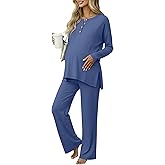 Yearntown Women's Maternity Pajamas Sets, Long Sleeve Pregnancy Postpartum Delivery Lounge Nursing Pjs with Pockets Pjs