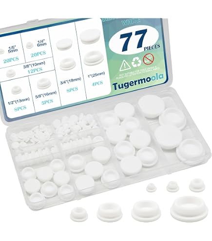 Tnisesm 65-Piece Black Silicone Hole Plugs – 6 Sizes (1/4" To 1") Snap-Locking Round Hole Covers For Furniture, Cabinets & Shelves