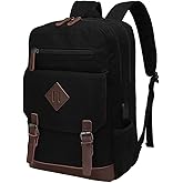 Modoker Eco-Friendly Canvas Backpack for Men Women, Vintage Rucksack Fits Most 15.6 Inch Laptop (Black, Fits up to 15.6" laptop)