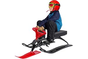 DSMSSEYM Snow Racer Sled, Twin Brakes Ski Sled Slider Board with Steering Wheel & Bicycle Handle for Kids Age 3-15 Years