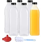 zmybcpack 6 Pack 32 oz PP Heat-Resistant Plastic Juice Bottles With Caps-Plastic Smoothie Bottles-Reusable Bulk Beverage Containers with Lids For Juicing, Milk(Dishwasher Safe)