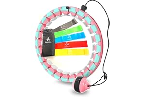 Ladell Smart Weighted Hula Hoops for Adults Weight Loss, Infinity Hoop Workout with Gravity Ball 24 Detachable Knots Adjustable Auto-Spinning Ball, Includes 5 Piece Resistance Bands Set