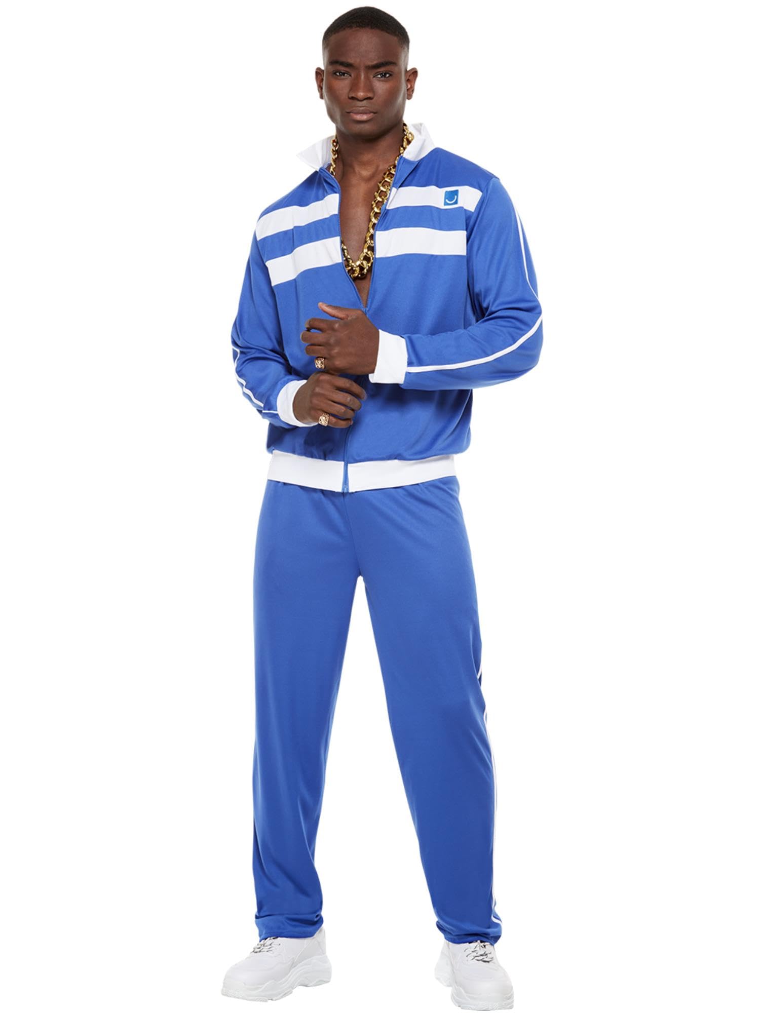 Smiffys Scouser Tracksuit, Blue Zipped Top & Trousers, 1980's Fancy Dress, 1980s Dress Up Costumes