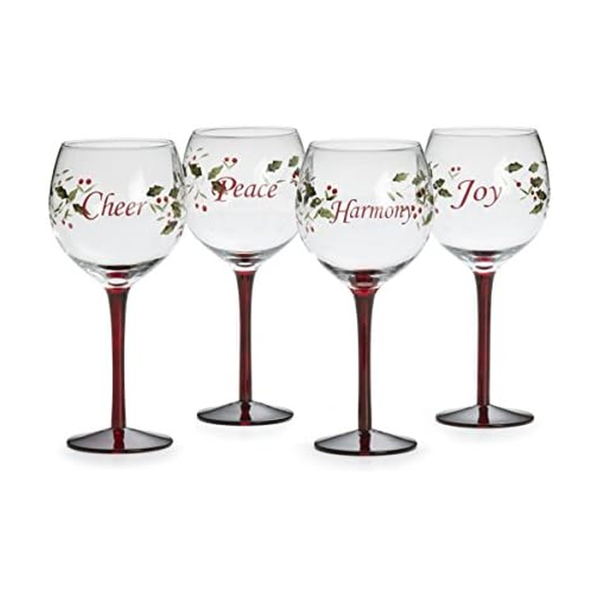 Pfaltzgraff Winterberry Harmony/Peace/Cheer/Joy Wine Glasses (Set of 4)
