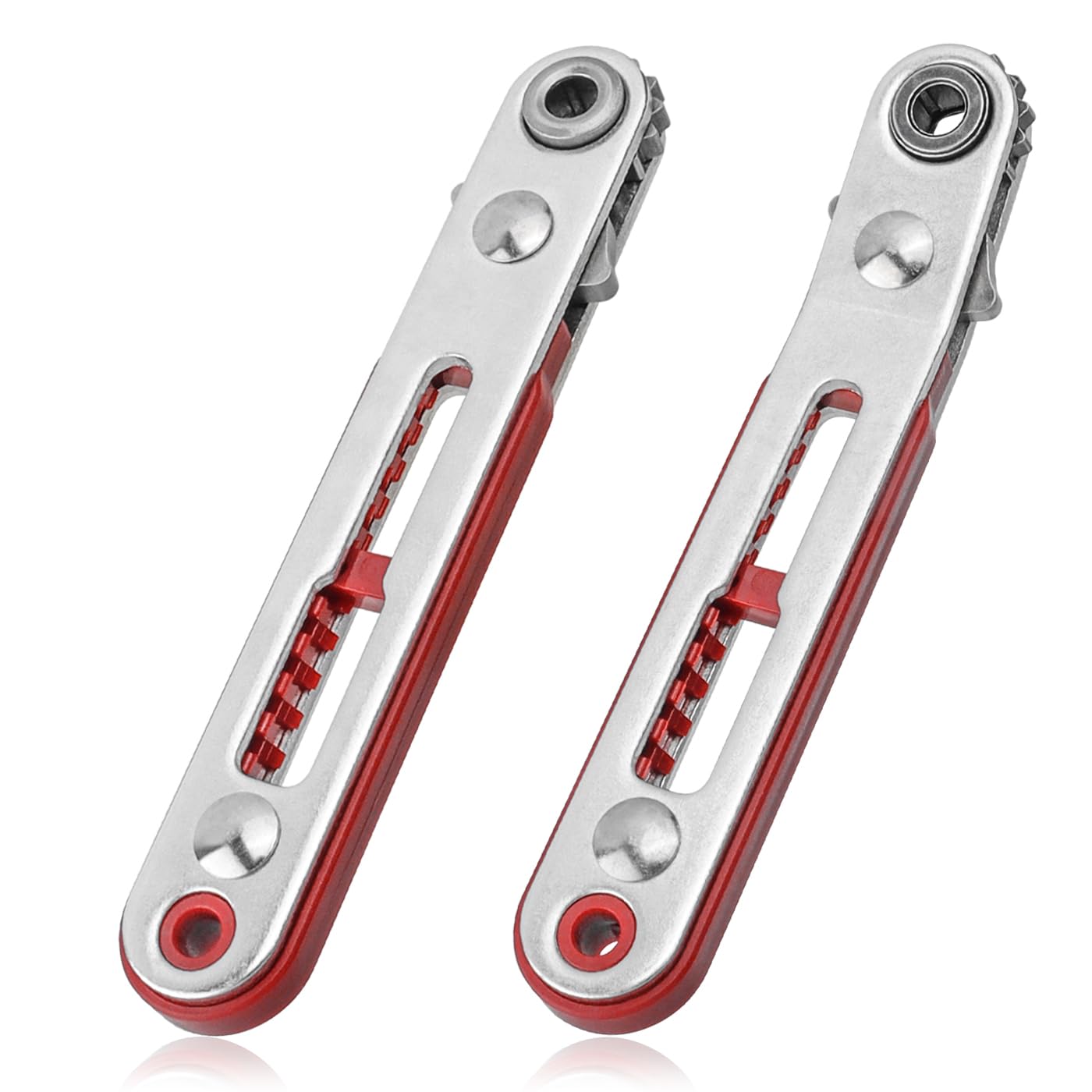 Mesee 2Pcs Mini Ratchet Wrench Set 1/4 Inch Drive Ratcheting Screwdriver Wrenches Elbow Head & Flat Head High Torque Offset Reversible Drive Handle for 1/4-Inch Hex Shank Drill/Screwdriver Bits