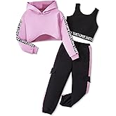 Afsmlys Girls Clothes 3 Piece Outfit Cropped Sweatshirt + Pants + Tank Top, Girls Fall Winter Clothing, Sizes 5-12 Years