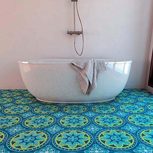 Tiles Stickers Decals - Packs with 24 Tiles (FLOOR - 11.9 x 11.9 inches, Wall Tile Sticker for Kitchen Makeover Antique Blue Decal)