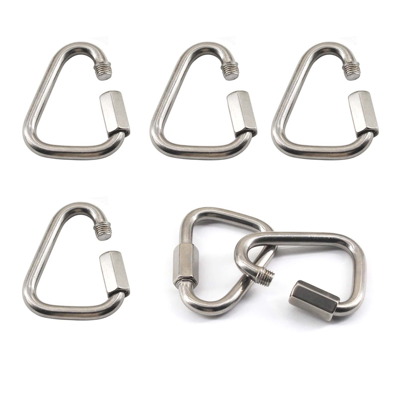 (6 Pieces) M6 Delta Quick Link 304 Stainless Steel Triangle Carabiner Heavy Duty Chain Connector Screw Lock Quicklink — image 1