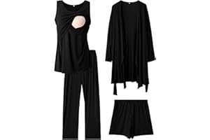 Rnxrbb 4 PCS Nursing Pajamas Gown Set Postpartum Pajama Nightgown Breastfeeding Pj for Hospital Labor Delivery