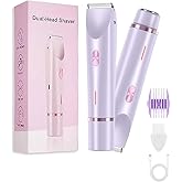 Dermave Bikini Shaver - Bikini Trimmer for Women, 2 in 1 Electric Dual Head Razors, Washable, Ceramic Blades, USB Rechargeable, Hair Removal for Private Area/Facial/Pubic/Hair Body (Purple)