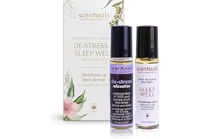 Essential Oil Blend Roll On Set of 2: De-Stress & Sleep Well, 100% Pure Natural, Helps To Induce Relaxation and Calmness, Aro