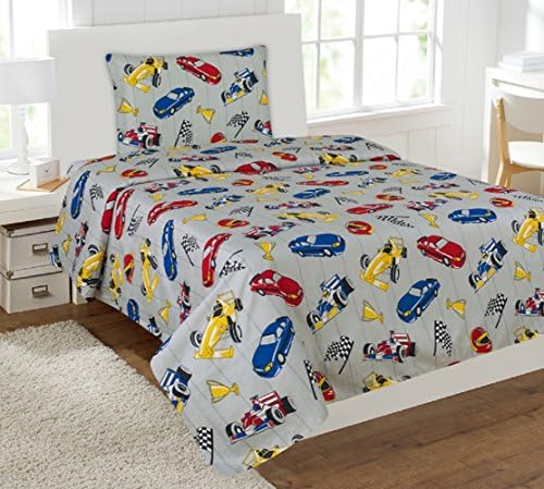 Kids printed sheet set: Flat & fitted sheets with pillow cases. Choose from butterfly, Dinosaur, Shark, Princess, sports, sailor prints Twin or Full (Twin, Race Car)