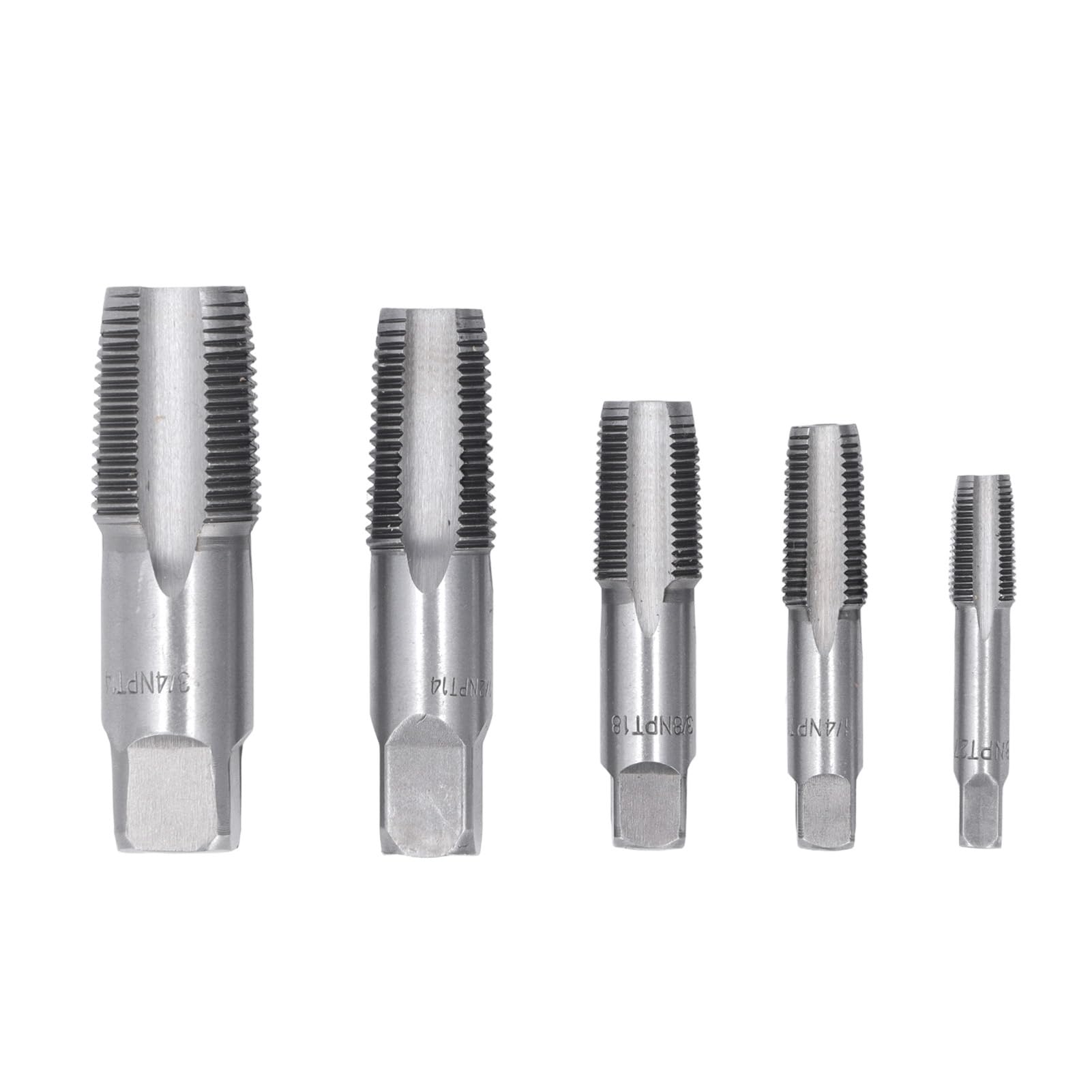 Pipe Tap Set, 5 Pcs NPT Pipe Tap Set Pipe Threader Set Water Pipe Threading Tool 3/4 1/2 3/8 1/4 1/8inch Carbon Steel Threading Plumbing Hand Taper Pipe Thread Tap