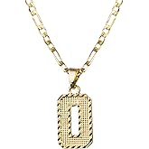 SAELACY Diamond-Cut Number Pendant Necklace for Women Men 14K White Gold Plated Gothic Number Charm Pendant 3mm Flat Figaro Chain Necklace