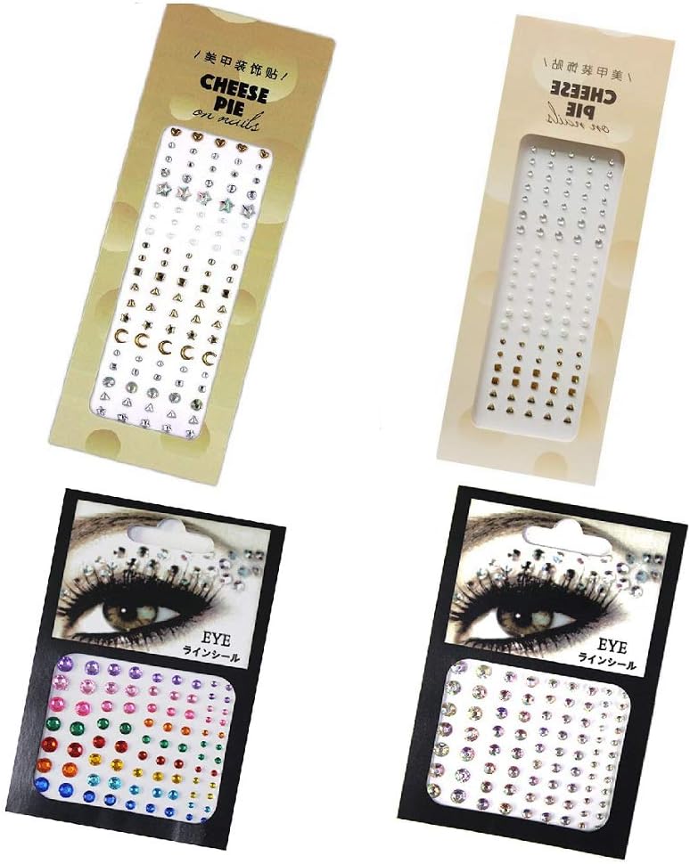CheeseandU 4Pack 3D Eyes Body Face Jewelry Acrylic Rhinestone Stickers Glitter Flash Crystal Eyes Temporary Tattoo DIY Nail Art Decoration Fashion Face Stickers for Women Party Festival Accessory