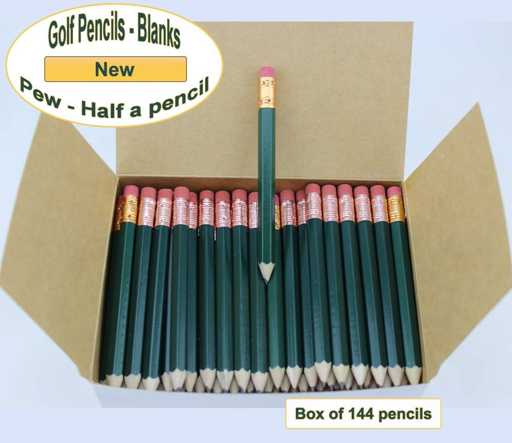 ezpencils Dark Green Golf Pencils w. Eraser, 144 units
