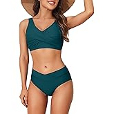 Limeeke Women's High Waisted Bikini Set Twist Front Two Piece Swimsuit Lace Up Tie Back Bathing Suits