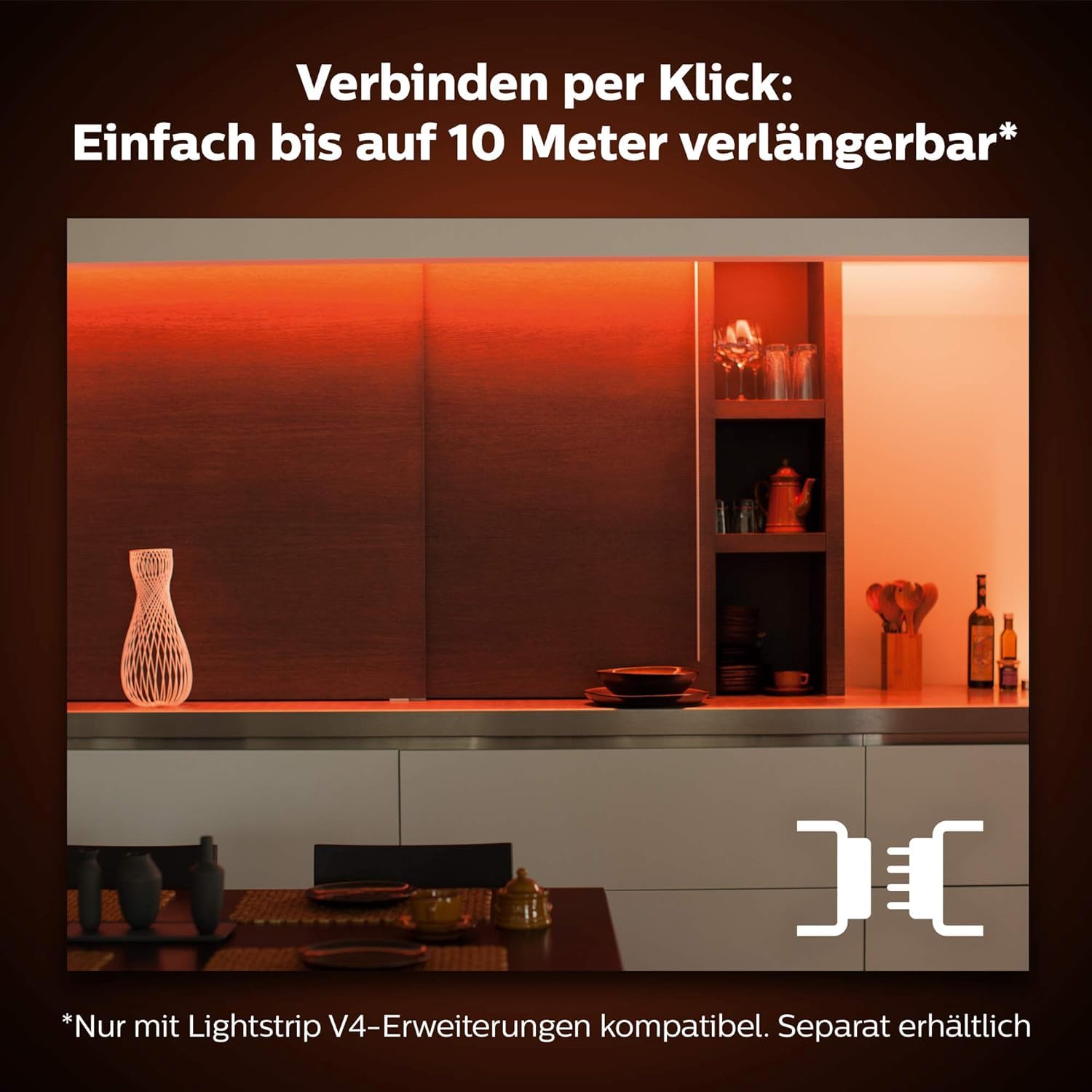 Philips Hue White & Color Ambiance Lightstrip Plus Erweiterung (1 m), dimmbarer LED Streifen für das Hue Lichtsystem mit 16 Mio. Farben, smarte Lichtsteuerung über Sprache oder App 4