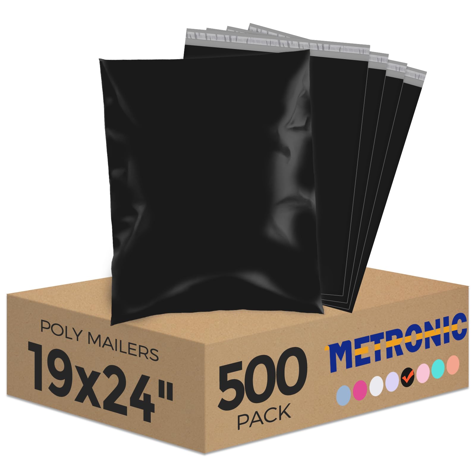 Metronic Poly Mailers 19x24 500PC Large Shipping Bags Envelopes Mailers with Self Adhesive Waterproof and Tear-Proof Postal Bags in Black
