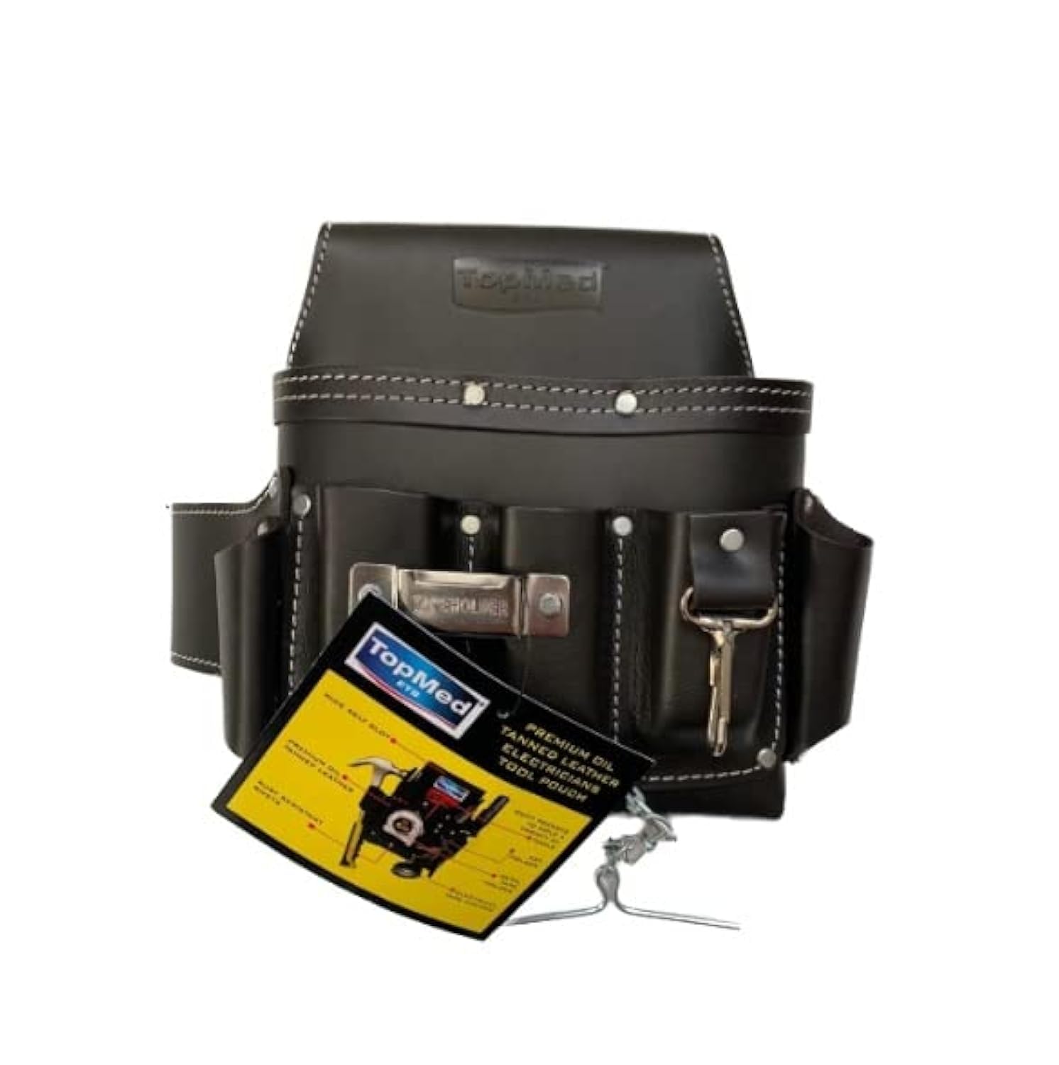 TOPMED ETS Versatile Tool Bag, Heavy Duty Leather Bag with Multiple Pockets for Electricians, Barbers, Plumber Construction & Factory Workers. Professional Grade (‎Tool Bag - Pouch)