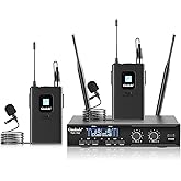 Gimkuls Wireless Professional Lavalier Microphone System, Dual UHF Cordless Mic Set with 2 Bodypacks & Lapel Microphones, 200 Channel Auto-Scan, 328ft Range for Church, Speaking, Teaching, Interview