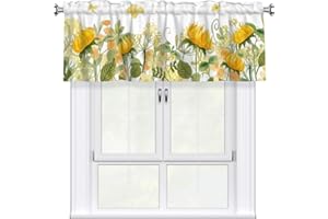 Kitchen Window Valance with Herbs Wildflowers Pattern 54x18 in, Window Treatment Decor Rod Pocket Short Curtain Valances for 