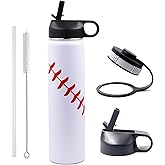 25 oz Baseball Water Bottle, Sports Flask Metal Travel Tumbler with 2 Lids, Stainless Steel Double Wall Vacuum Insulated Leak Proof Thermo Water Bottles, Baseball Accessories Gifts for Mom Boys Girls