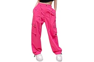 Cromoncent Girls&Womens High Waist Parachute Pants Y2K Cargo Trousers with Pockets 6 Years-Women 2XL