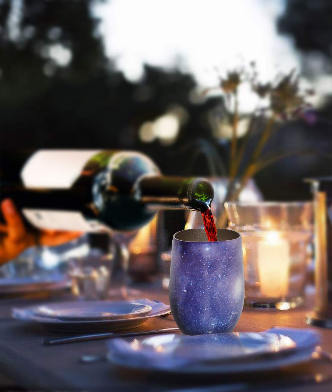 Wine Tumbler, GIGRIN 2 Sets Insulated Wine Glasses 12oz Stainless Steel with Lid and Metal Straw, Wine Cups for Coffee, Drinks, Champagne - Cleaning Brushes for Washing Inside of Glass and Straw