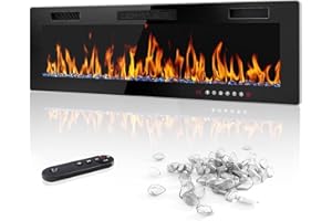 LEMBERI 60 inch Electric Fireplace Recessed and Wall Mounted,750/1500W Fireplace Heater and Linear Fireplace with Touch Screen Control Panel, Timer,Remote Control,Adjustable Flame Color and Speed