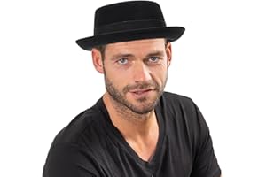 XUOAZ Men's Flat Top Pork Pie Hat - Wool Porkpie Fedora Hats Vintage Bowler Hats for Women