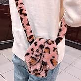 Omorro Compatible with iPhone 13 Pro Max Case for Women Girls Plush Rabbit Soft Warm Fluffy Furry Bunny Ear Fur Cover with Crossbody Neck Chain Protective Bling Crystal Diamond Leopard Pink
