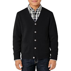 Haloumoning Boys Cardigan Sweater V Neck Button Down Uniform Sweater 5-14Y | Boys Youth School Uniform Cardigan Sweaters with