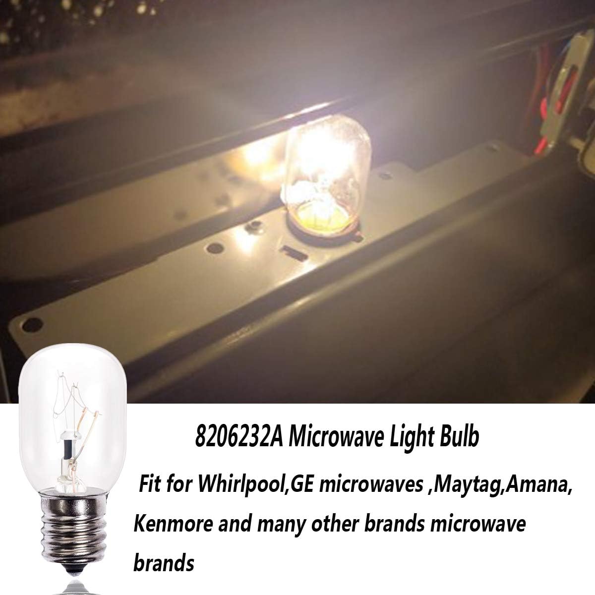 8206232A Microwave Light Bulb,125V 40W E17 Microwave Oven Replacement Parts,Exact Fit for Whirlpool Maytag Microwaves,High-Grade Materials with Durable Filaments,Ultra Durable,Pack of 6.: Home Improvement