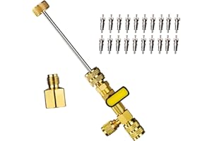 AutoWanderer Tool Valve Core Removal HVAC Tool, AC Schrader Valve Removal Tool with Dual Size SAE 1/4 & 5/16 Port, R410 R32 Brass Adapter Air Conditioning Line Repair Tools for Refrigeration