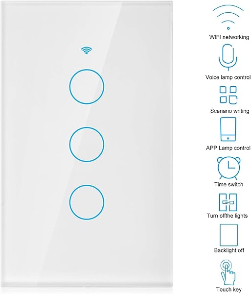 Yinhing Wi Fi Wandschalter Smart Switch Sprachsteuerungsschalter WiFi Touchscreen Schalter Single Circle for Home fr Alexa fr Google 3 Wege Wechselstrom 90 250 V Wei